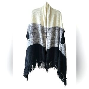 New Directions Studio Super Soft & Warm Asymmetrical Fringe Poncho w/ Arm Holes